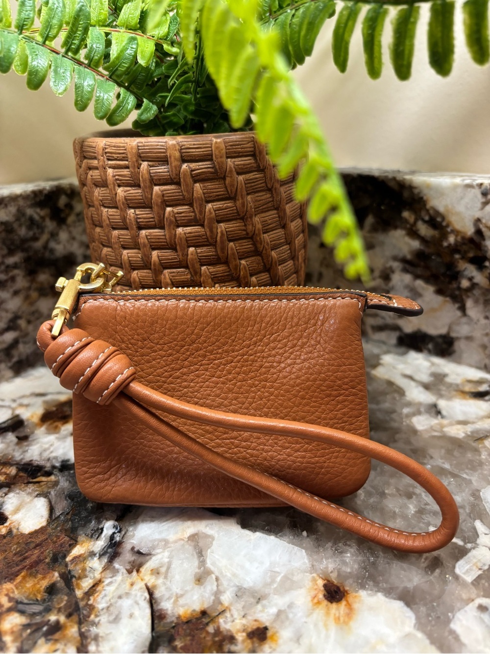 Vera Bradley Caramel Brown Leather Wristlet